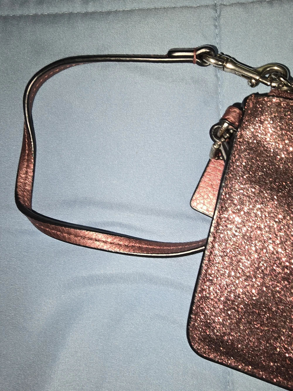 Coach Rose Gold Glitter Wristlet Pouch